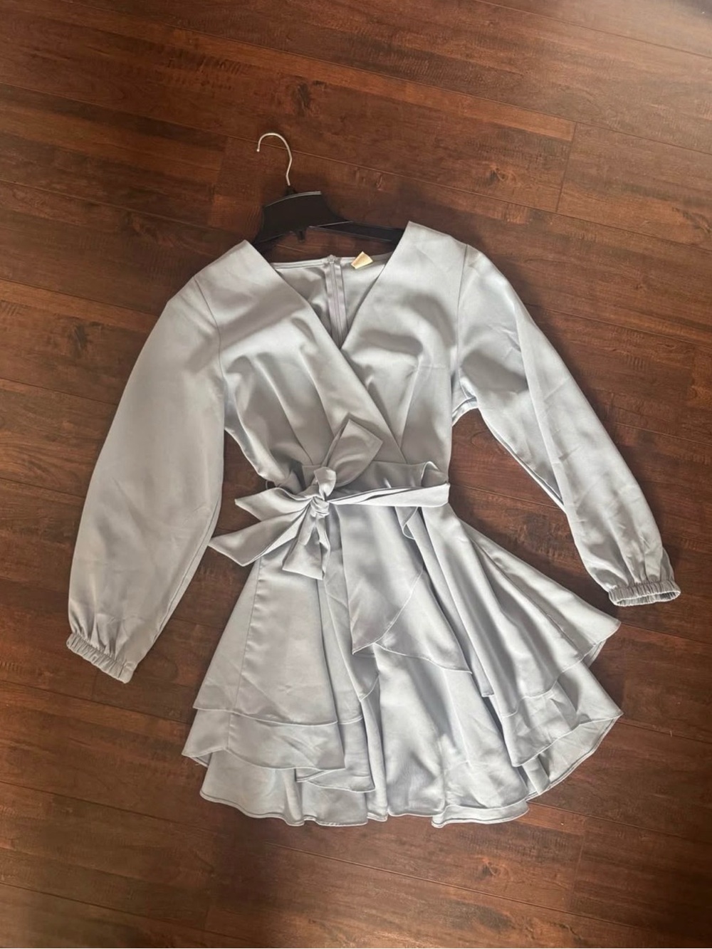 Light Blue Wrap Mini Dress with Tie Waist
